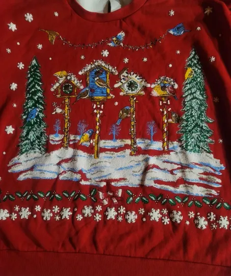 Christmas Nutcracker Ugly Sweater Women's Birdhouse Scene Size 2XL 23x25