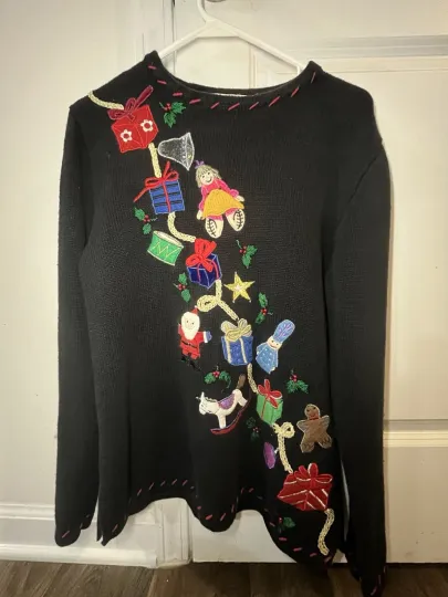 Discover Basic editions Holiday Ugly Christmas Sweater Women’s M Black Santa