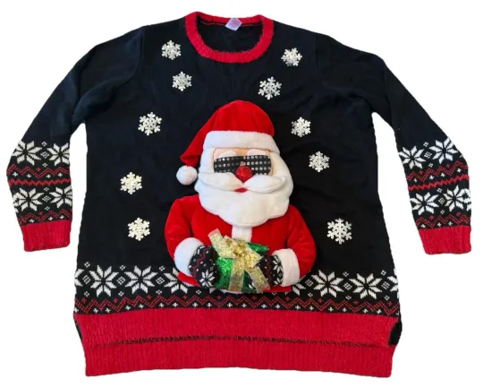 Discover Vintage Christmas Ugly Sweater 3D Santa Black Sequins Size 1x 16/18 (645)