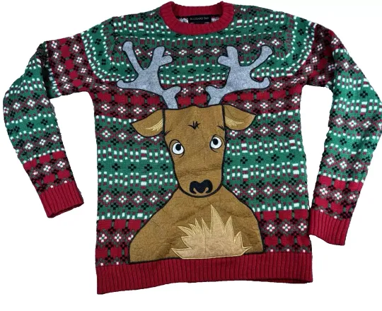 Blizzard Bay Women’s Small reindeer Christmas SWEATER  WINNER UGLY FUN
