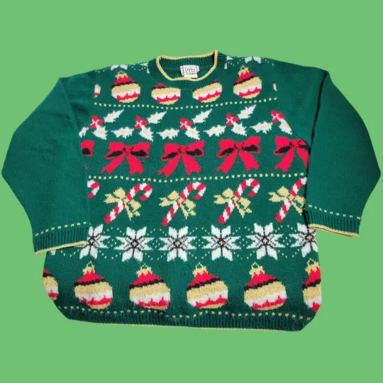 Vintage Cricket Lane Ugly Christmas Sweater Bows Candy Cane Medium Pads USA OG🎄