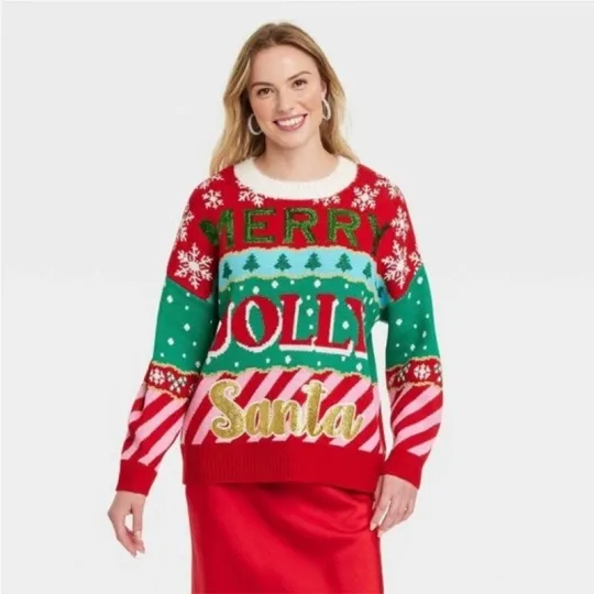 Discover 33 Degrees Women XXS Red Merry Jolly Santa Ugly Christmas Sweater Holiday H10-18