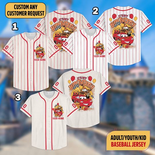 Discover Custom Lightning McQueen Birthday Baseball Jersey, Disney Cars Birthday Jersey, Family Birthday Matching, Disneyworld Pixar Birthday Jersey