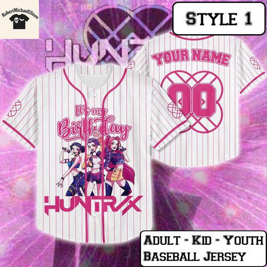 Personalized HUNTRX Birthday Baseball Jersey, Kpop Demon Hunter Baseball Shirt, Jinu Shirt, Kpop Huntrix Merch, Saja Mira, Birthday Jersey
