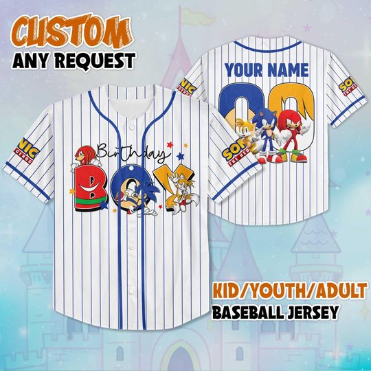 Custom Sonic Birthday Boy Baseball Jersey, Personalized The Hedgehog Sonic Jersey Shirt, Gift for Disney Fans & Kids