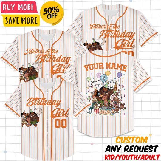 Discover Custom Disney Moana Birthday Baseball Jersey, Custom Name Kid Youth Adult Baseball Jersey Outfit, Disney Moana Birthday