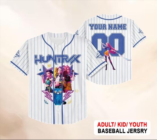 Custom Huntrix Baseball Jersey, Personalized Kpop Demon Hunter Shirt, Huntrix Birthday Gift, Fan Outfit for Kids & Adults