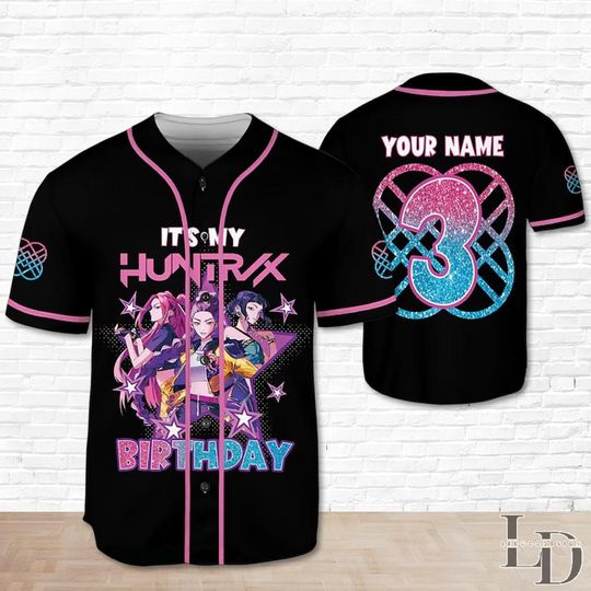 Discover Custom Huntrix Baseball Jersey, Personalized Kpop Demon Hunter Jersey Shirt, Huntrix Birthday Shirt, Gift for Fans & Kids, Birthday Gifts