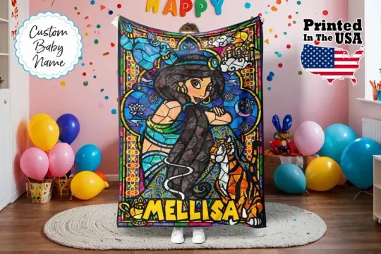Disney Jasmine Stained Glass Art Customize Fleece Blanket