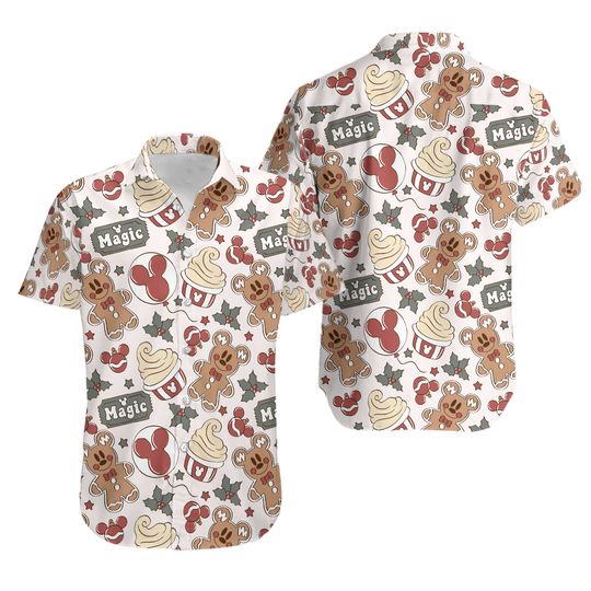 Mickey Gingerbread Hawaiian Shirt, Merry Mickey Christmas Button Up Shirt, Mickey Christmas Aloha Shirt, Disney Christmas Gift