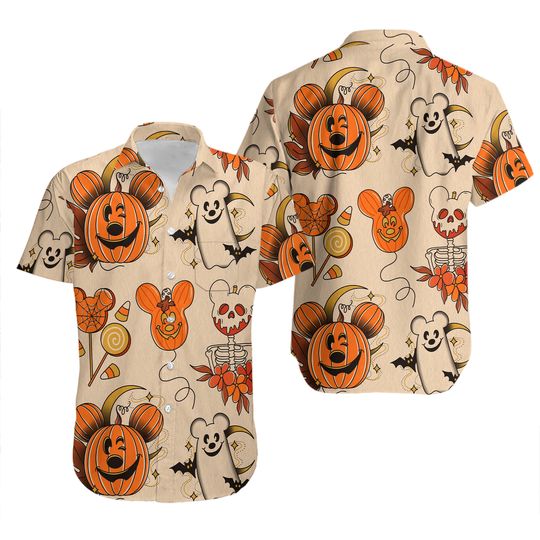 Halloween Mickey Mouse Jack O' Lantern Button-Down Shirt