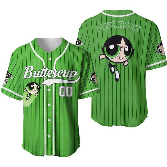 Personalize Buttercup Jersey, Dunk Powerpuff Girls Baseball Shirt, Powerpuff Girls Jersey Shirt, Power Puff Shirts, Bubbles Shirt