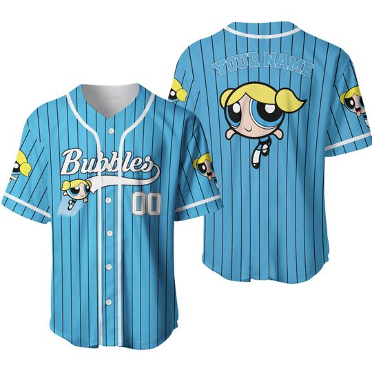 Personalize Bubbles Jersey, Power Puff Girls Baseball Shirt, Powerpuff Girls Jersey Shirt, Dunk Buttercup Shirts, Bubbles Shirt