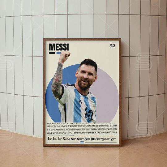 Lionel Messi Poster, Football Player Poster, Soccer Gifts, Sports Poster, Soccer Wall Art, Sports Bedroom Posters