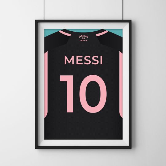Messi Soccer Art Print Kids Bedroom Football Decor Vertical Poster Inter Miami Away