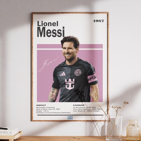 Discover Lionel Messi Inter Miami Poster, soccer gifts, sports poster, soccer player poster, soccer wall art, sports bedroom posters, MLS Football