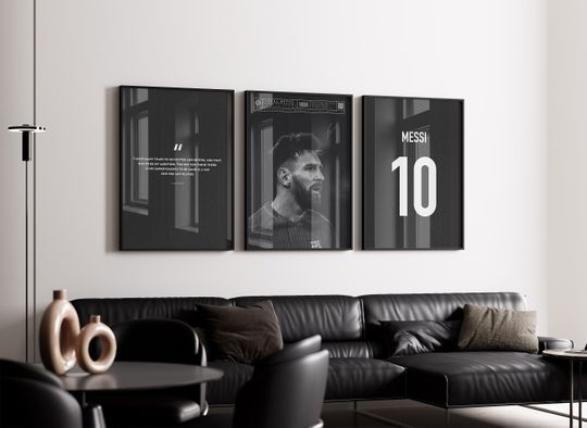 Discover Lionel Messi Poster Bundle: Monochrome Football Art (Digital Print)