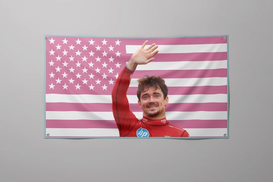 Discover Charles Leclerc Waving Pink American Flag Tapestry | Funny Wall Flag, F1 Room Decor, Bedroom Banner, Aesthetic Dorm Tapestry, F1 Gift