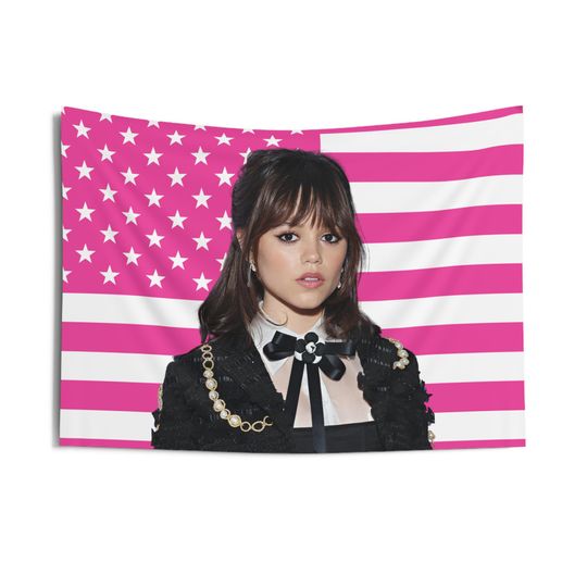 Discover Jenna Ortega Tapestries, Jenna Ortega Pink Flag, Jenna Ortega Indoor Wall Tapestries