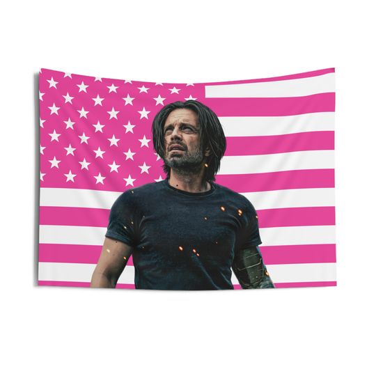 BUCKYY Bn Barnes Tapestries, Winter Soldier (BUCKYY Bn Barnes) Pink Flag, Sebastian Stan as BUCKYY Bn Indoor Wall Tapestries