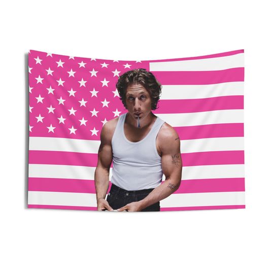 Jeremy Allen White kitchen setting Tapestries, Jeremy Allen White Pink Flag, Jeremy Allen White Indoor Wall Tapestries