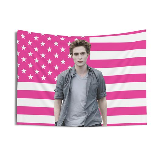 Discover Edward Cullen Tapestries, Edward Cullen Pink Flag, Robert Pattinson Indoor Wall Tapestries