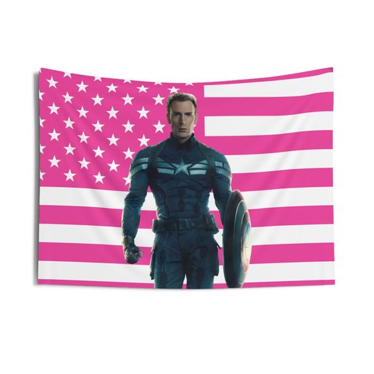 Captain America: The Winter Soldier Tapestries, Captain America Pink Flag, Chris Evans - Captain America Indoor Wall Tapestries