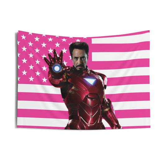 Discover Robert Downey Jr. Iron Man Tapestries, Robert Downey Jr. Pink Flag, RDJ Indoor Wall Tapestries