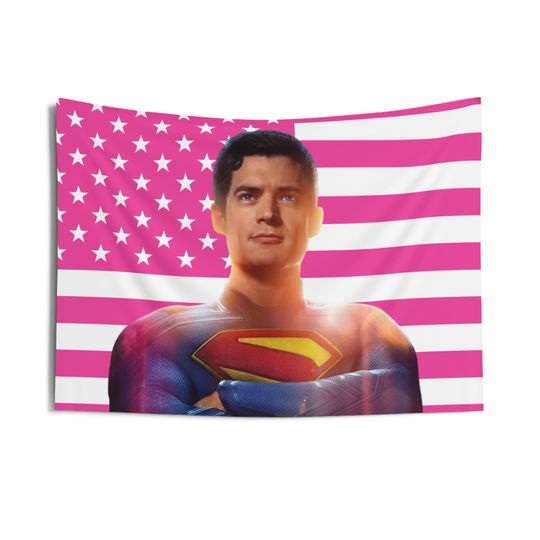 Discover David Corenswet as Clark Tapestries, David Corenswet Pink Flag, David Corenswet Indoor Wall Tapestries