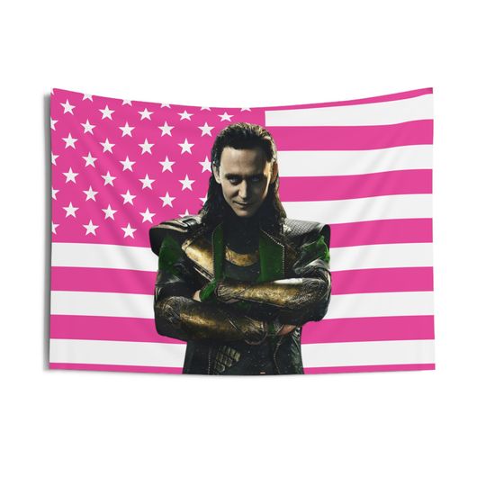 Loki Tom Hiddleston Tapestries, Tom Hiddleston Pink Flag, Loki Indoor Wall Tapestries