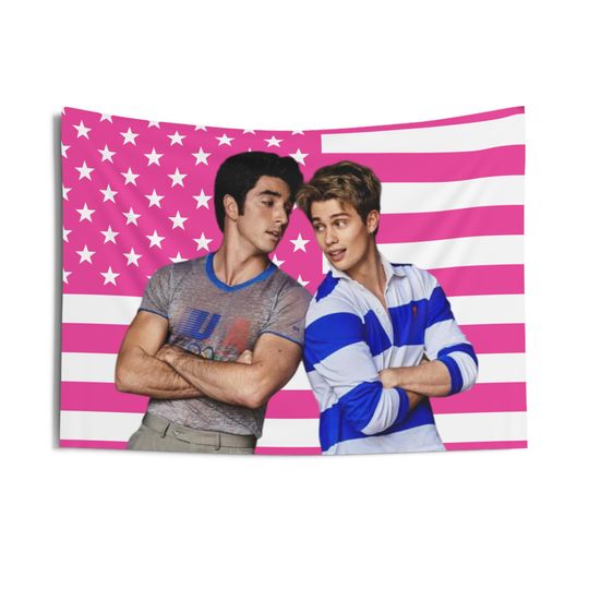 Discover Taylor Zakhar Perez and Nicholas Galitzine Tapestries, Nicholas Galitzine Pink Flag, Taylor Zakhar Perez Indoor Wall Tapestries