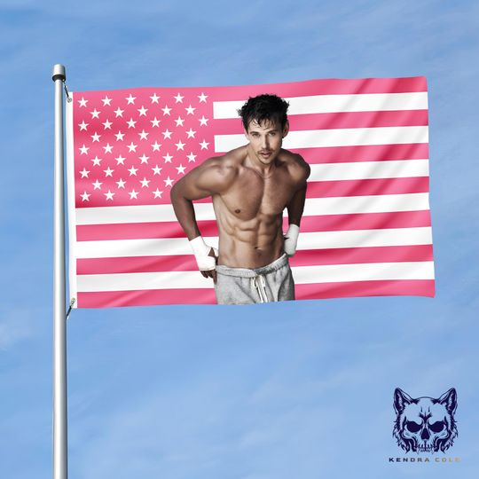 Discover Austin Butler Pink Flag Tapestry | Movie Star Wall Decor | Custom U.S. Flag Poster | Celebrity Lover Gift | Bedroom & Dorm Wall Hanging