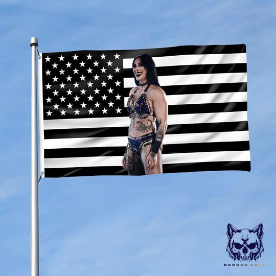 Rhea Ripley Tapestry  Wrestling Entertainment Black Flag Wall Art | Badass Wrestling Room Decor, Female Wrestler Banner, Alternative Grunge Fan Fabric Poster
