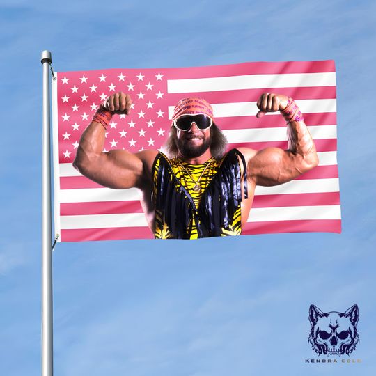 Discover Macho Man Flag  Randy Savage Pink American Flag Tapestry  80s Wrestling Decor  Retro Wrestler Gift  Muscle Man Fan Wall Art