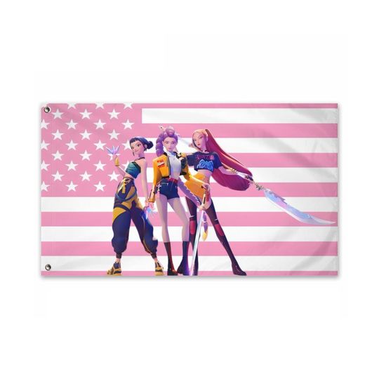 Discover Flag Tapestry | Kpop Demon Hunters Huntrix | Pink American Flag Wall Hanging | Kpop Girl Group Dorm Decor | Gift for Girlfriend