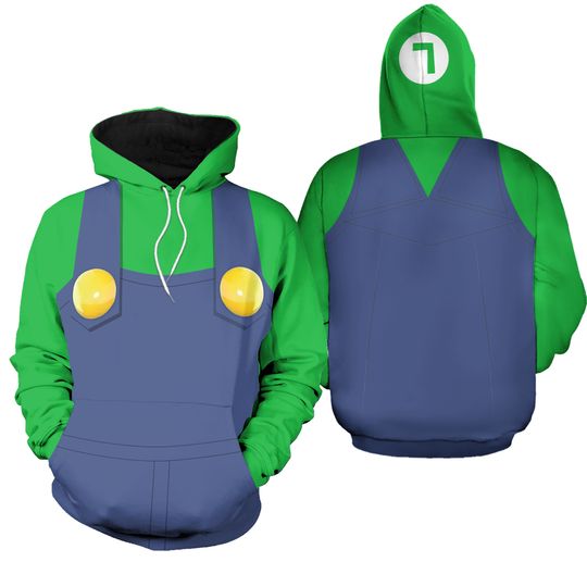 Luigi Cosplay Hoodie Hooded Sweatshirt Pants Print Joggers Trousers Set