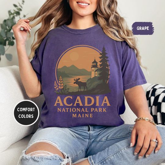 Discover Retro Acadia National Park T-shirt, Comfort Colors Tee, Maine Vintage Style Shirt, Bass Harbor Unisex Garment-Dyed Top, Nature Lovers gift