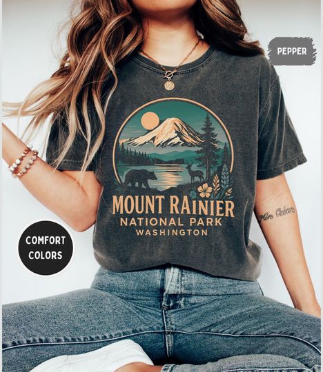 Discover Vintage Mount Rainier National Park Comfort Colors T-shirt, Nature Lover Apparel, Washington State Graphic Tee Outdoor Adventure gift Hiking