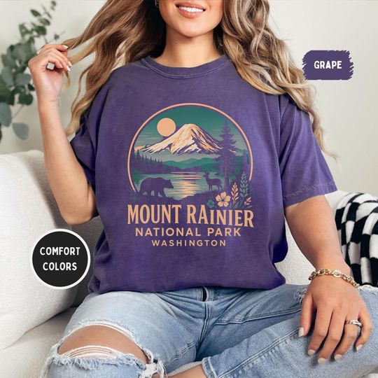 Discover Vintage Mount Rainier National Park Comfort Colors T-shirt, Nature Lover Apparel, Washington State Graphic Tee Outdoor Adventure gift Hiking