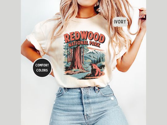 Discover Vintage Redwood National Park Comfort Colors T-shirt, California Unisex Tee, Garment-Dyed Shirt, Nature Lover Gift Outdoor Adventure Apparel