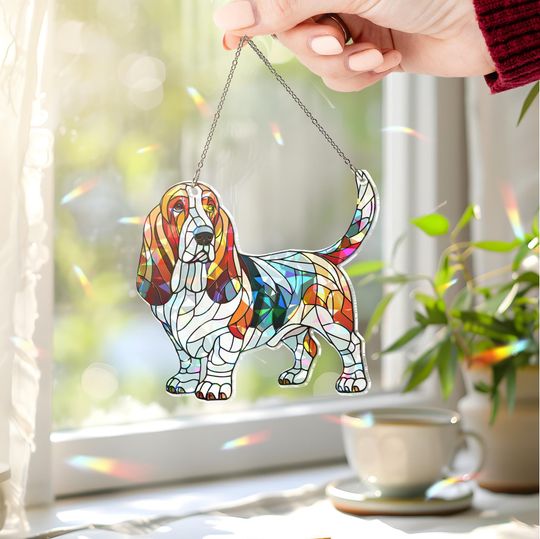Discover Basset Hound Dog Hologram Ornament: Rainbow Prism Window Hanging