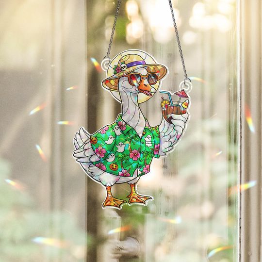 Discover Summerween Goose Suncatcher, Halloween Vacation Window Decor, Funny Goose Ornament Gift