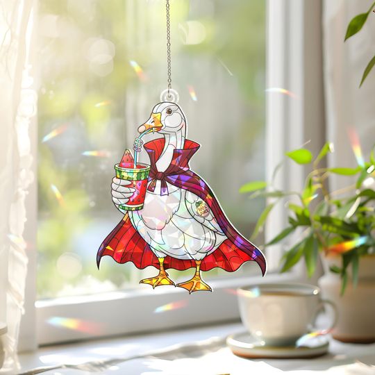 Discover Funny Vampire Goose Suncatcher: Holographic Halloween Window Decor