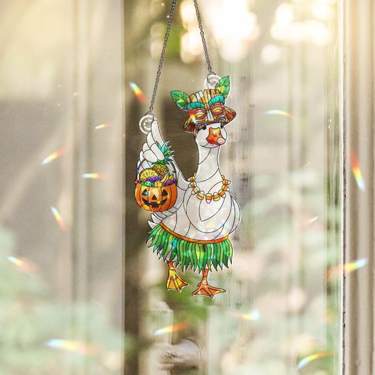 Discover Stained Glass Halloween Goose Suncatcher, Summerween Window Decor, Tropical Goose Ornament