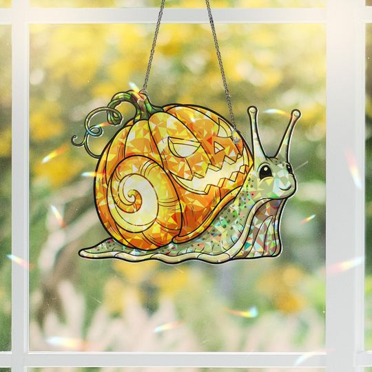 Halloween Snail Pumpkin Suncatcher: Holographic Jack O Lantern Window Ornament