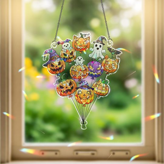 Discover Holographic Halloween Suncatcher: Pumpkin Ghost Window Decor