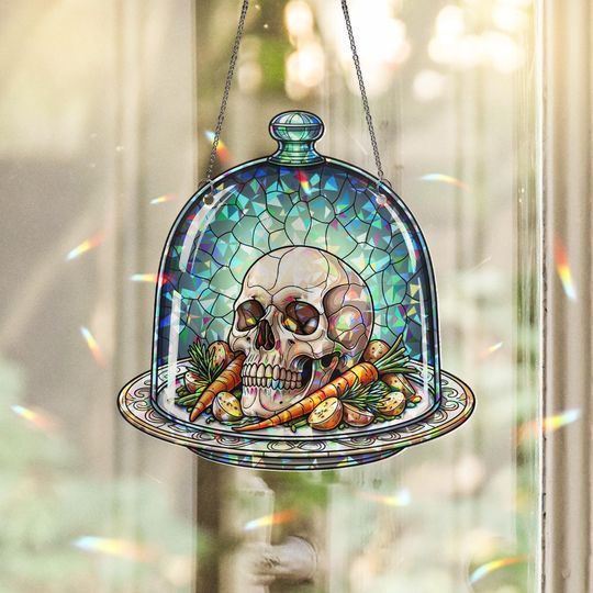 Discover Gothic Skull Kitchen Suncatcher  Stained Glass Halloween Window Decor, Creepy Dome Art