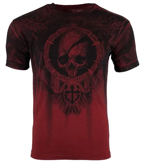 Discover Xtreme Couture Affliction Men's T-Shirt SHADOW WALKER Red Biker Skull S-5XL