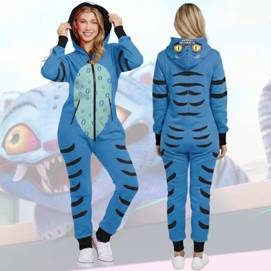 Kpop Demon Hunters Tiger Costume Hoodie Jumpsuit, Derpy Tiger Cosplay Outfit, Derpy Tiger Costume Onesies, Blue Tiger, Halloween Gift
