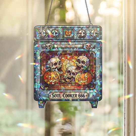 Discover Holographic Skull Suncatcher: Spooky Gothic Halloween Decor
